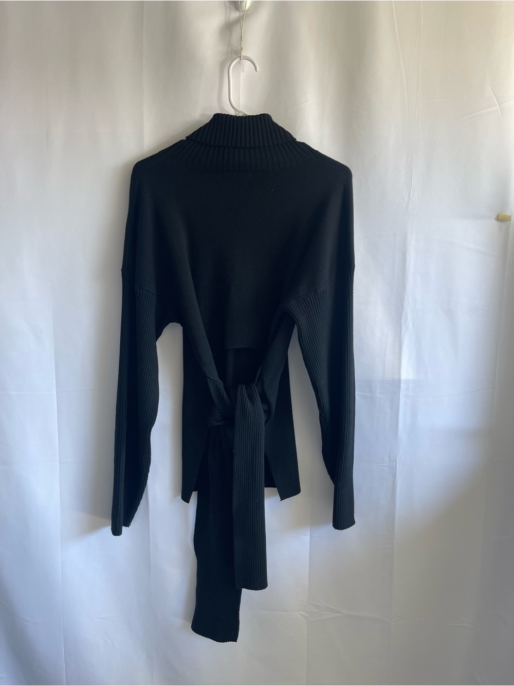Women's Black Tie-Front Turtleneck Sweater - Picture 6 of 7